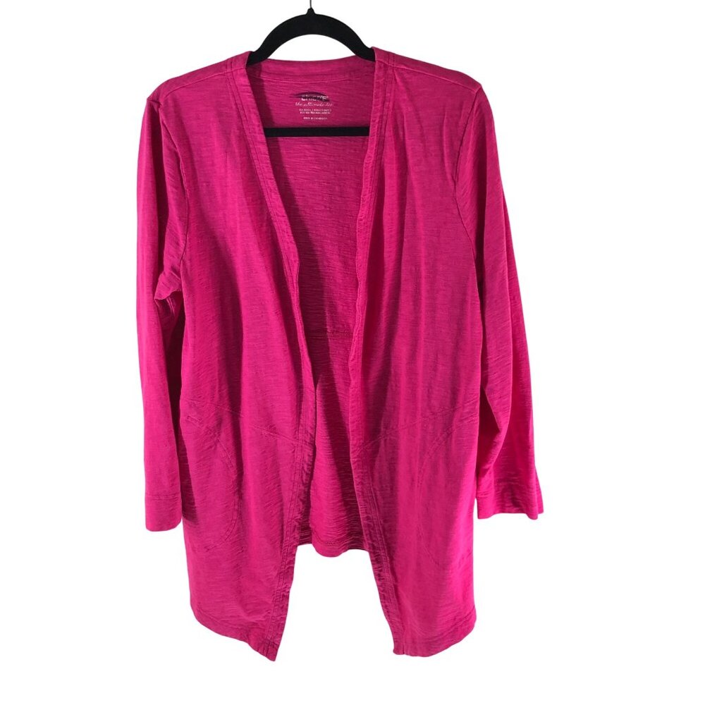 Chico's The Ultimate Tee Cardigan Open Front Slub Knit Pink Size 2 US L